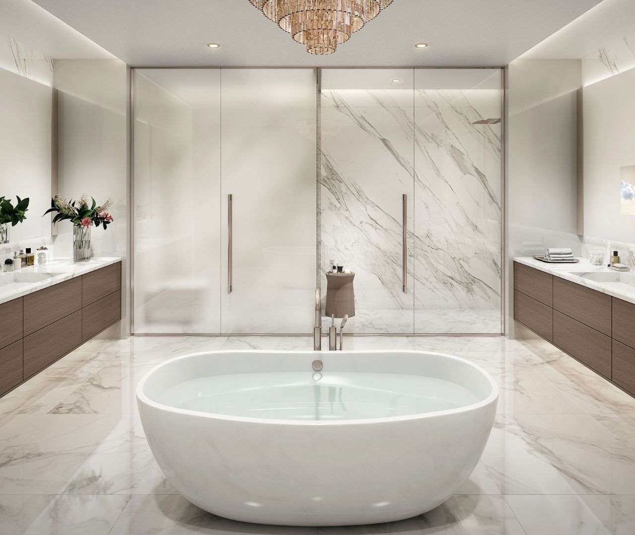 Sage Master Bathroom Dual Vanities and soaking tub